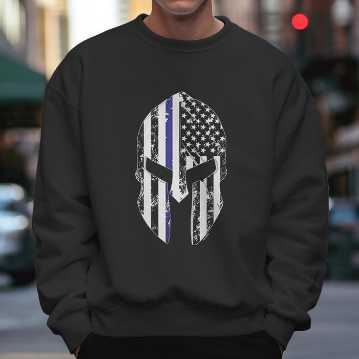 Blue Line American Flag Spartan Head Men Sweatshirt