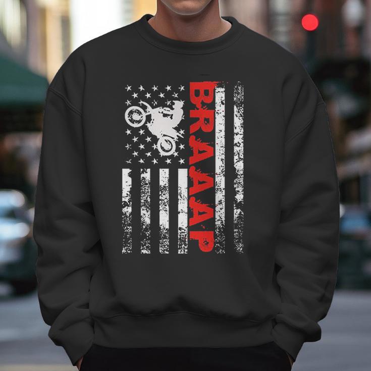 Braaap Vintage Usa American Flag Bike Men Sweatshirt