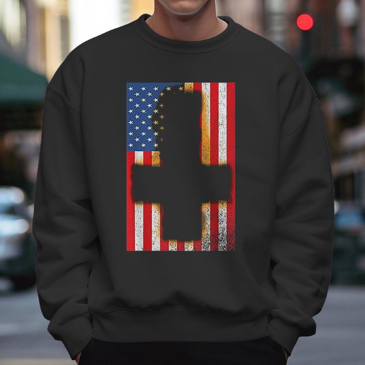 Burned Upside & Down Cross American Flag Satanism Men Sweatshirt