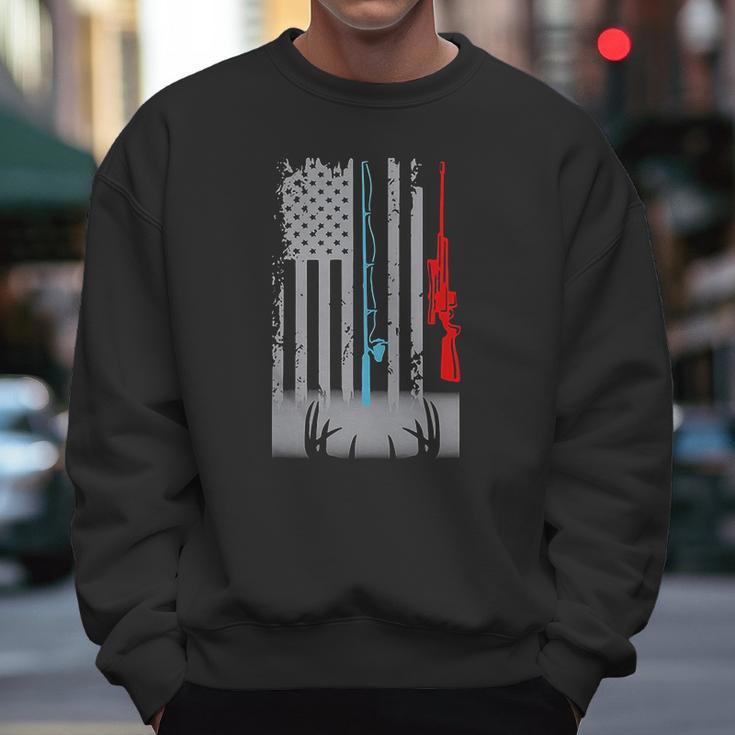 Fishing Rod Hunting Rifle America Flag Shirt Men Sweatshirt