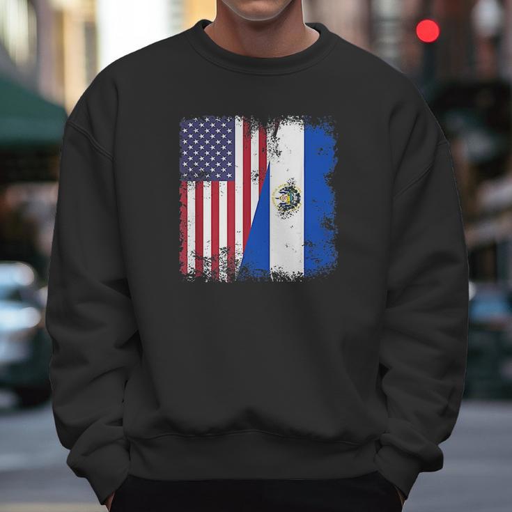 Half Salvadoran Flag Vintage El Salvador Usa Gift Men Sweatshirt