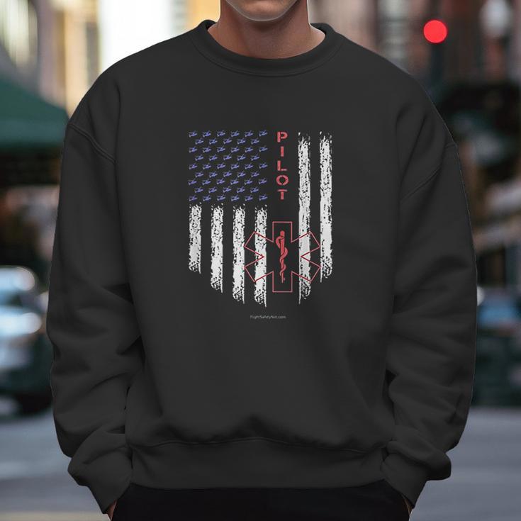 Pilot Ems Helicopter Star Of Life American Flag Men Sweatshirt