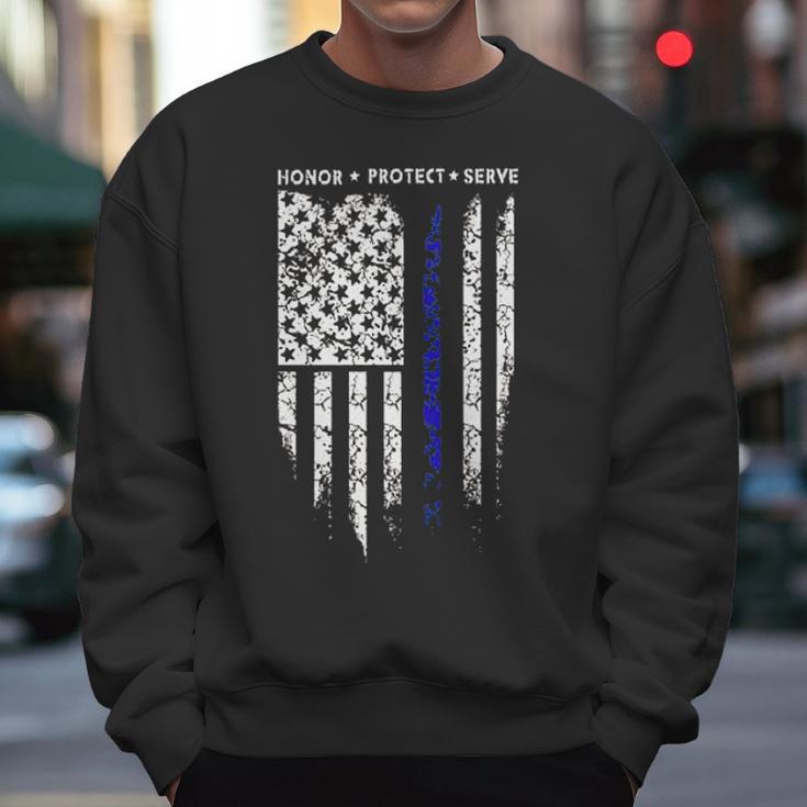 Sr Thin Blue Line Usa Protect Police Flag Army American Men Sweatshirt