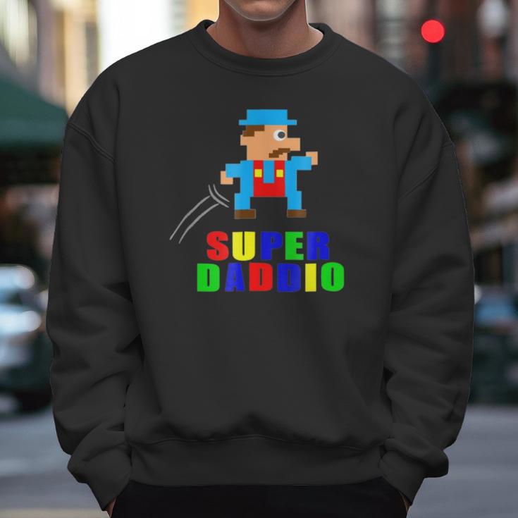 Mens Super Daddio Fathers Day Video Game Action Figure Arcade Tee Men Sweatshirt