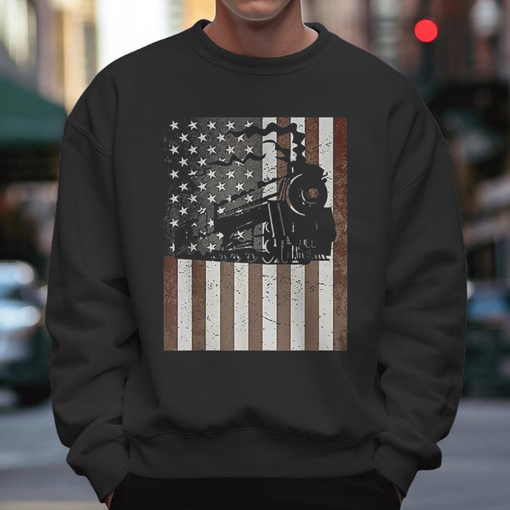 Train Locomotive Engine American Flag Model Builder Vintage Men Sweatshirt