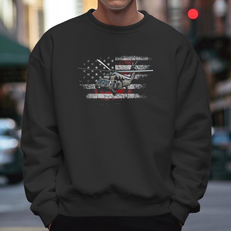 Uh60 Black Hawk Helicopter Vintage Flag Veteran Men Sweatshirt