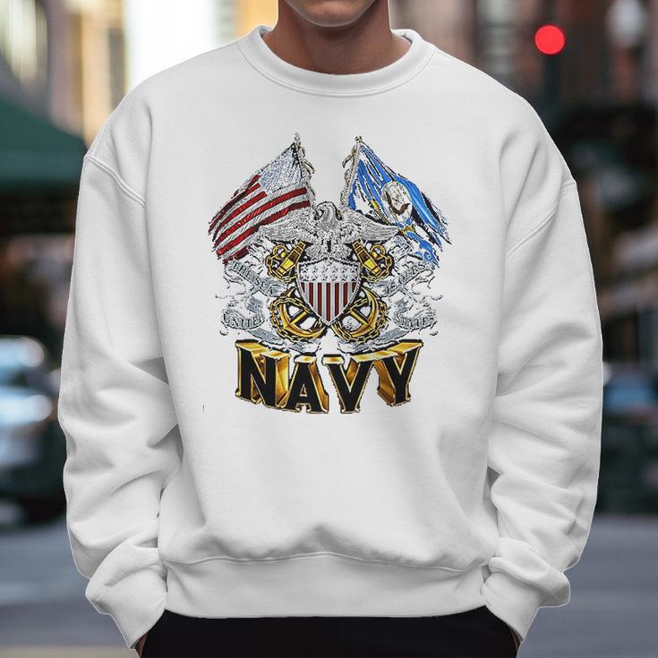 Double Flag Usn Navy Men Sweatshirt