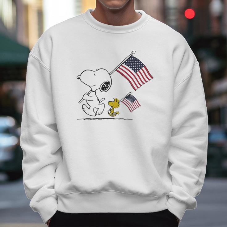 Snoopy And Woodstock Holding American Flag 4Th Of July Men Sweatshirt