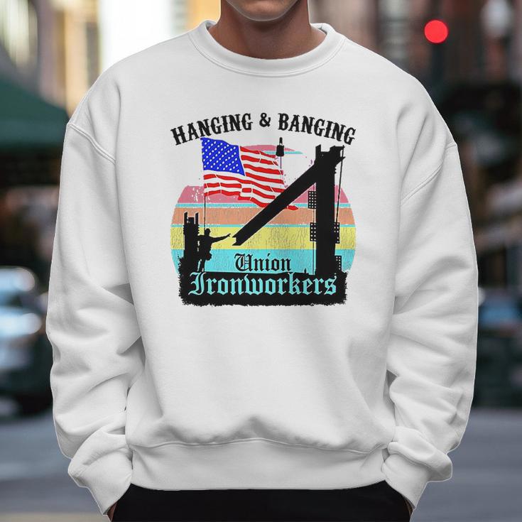 Union Ironworkers Hanging & Banging American Flag Men Sweatshirt