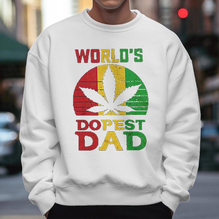 Weed Worlds Dopest Dad Funny Leaf Cool Vintage Men Sweatshirt