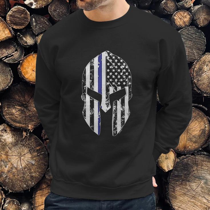 Blue Line American Flag Spartan Head Men Sweatshirt