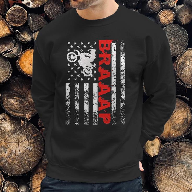 Braaap Vintage Usa American Flag Bike Men Sweatshirt