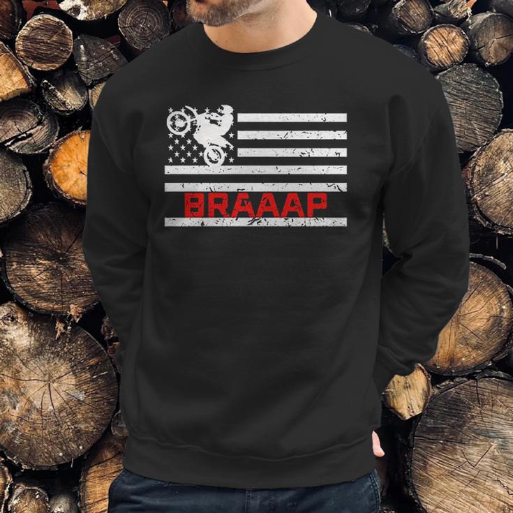 Braaap Vintage Usa American Flag Dirt Bike Men Sweatshirt