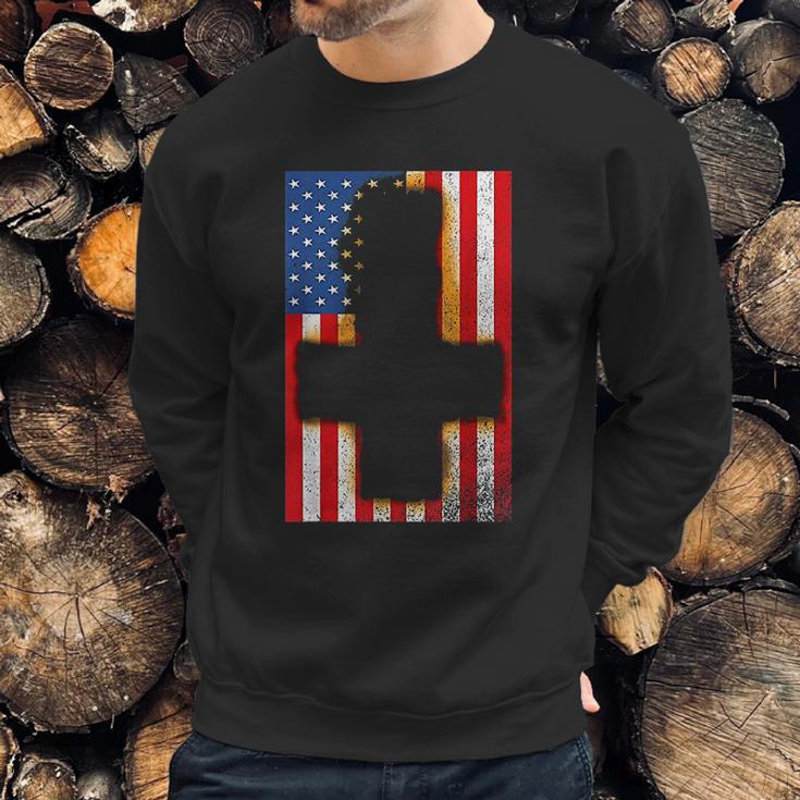 Burned Upside & Down Cross American Flag Satanism Men Sweatshirt