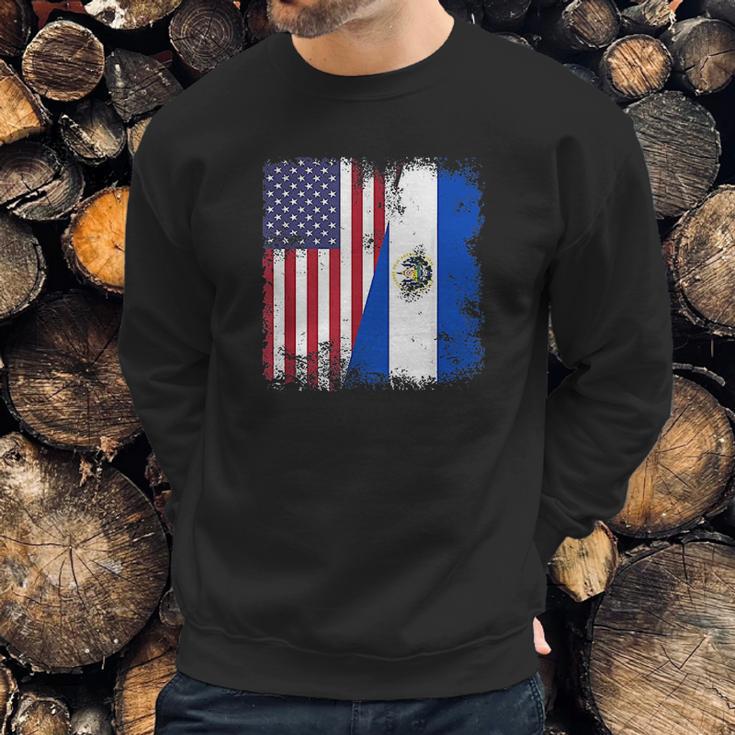 Half Salvadoran Flag Vintage El Salvador Usa Gift Men Sweatshirt