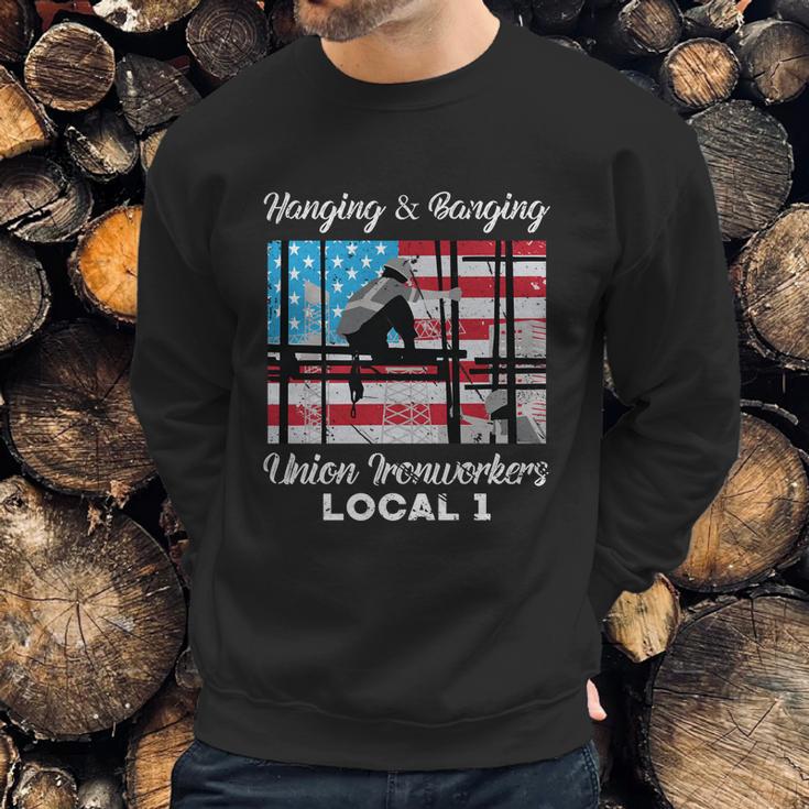 Hanging And Banging Union Ironworkers Us Flag Labor Day Gift Graphic Design Printed Casual Daily Basic Men Sweatshirt