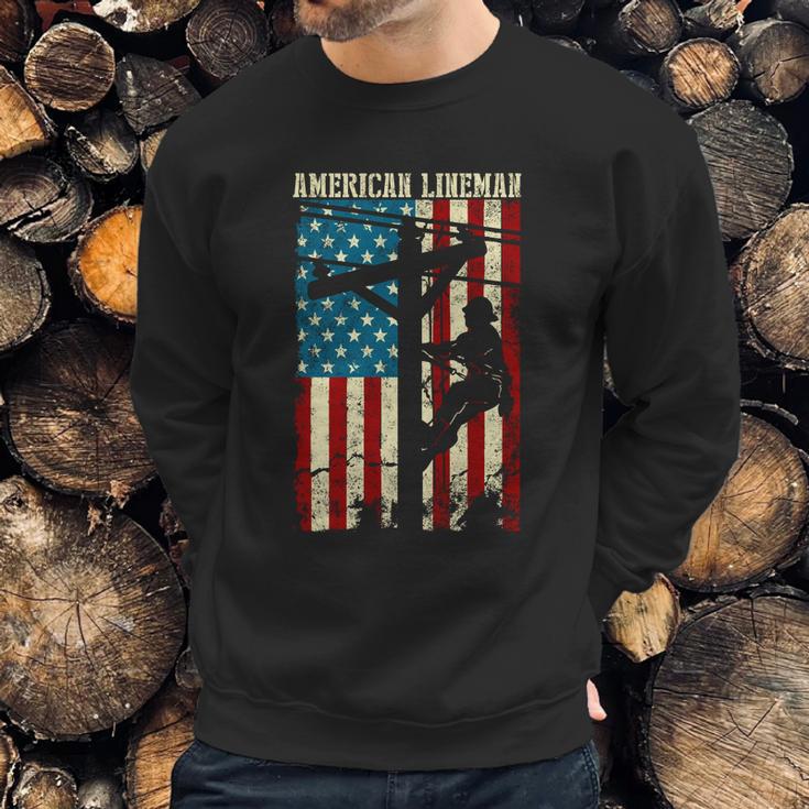 Line American Flag Electric Cable Gift Patriotic Line Gift Men Sweatshirt