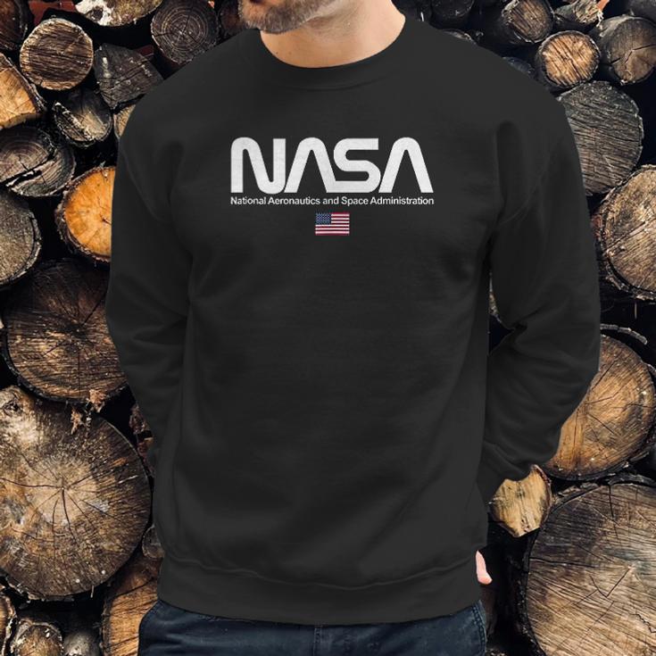 Nasa Worm Logo Insignia Symbol Usa Us Flag Graphic Men Sweatshirt