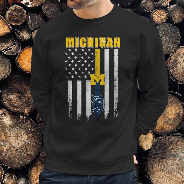 Official Michigan Michigan Wolverines Detroit Tigers American Flag Shirt Men Sweatshirt