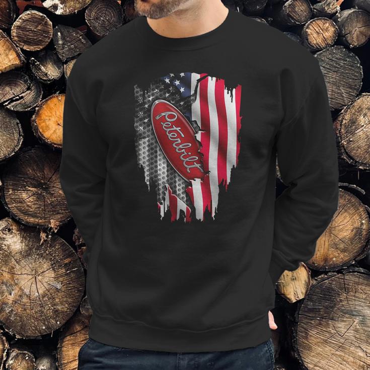 Peterbilt Logo Red Design Usa Flag American Independence Day Truck Fans Patriots Shirts Men Sweatshirt