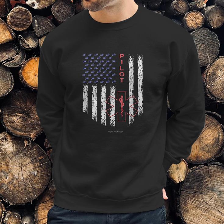 Pilot Ems Helicopter Star Of Life American Flag Men Sweatshirt