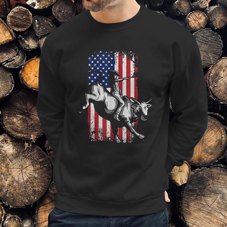 Rodeo Bull Rider Patriotic American Usa Flag For Cowboys Men Sweatshirt