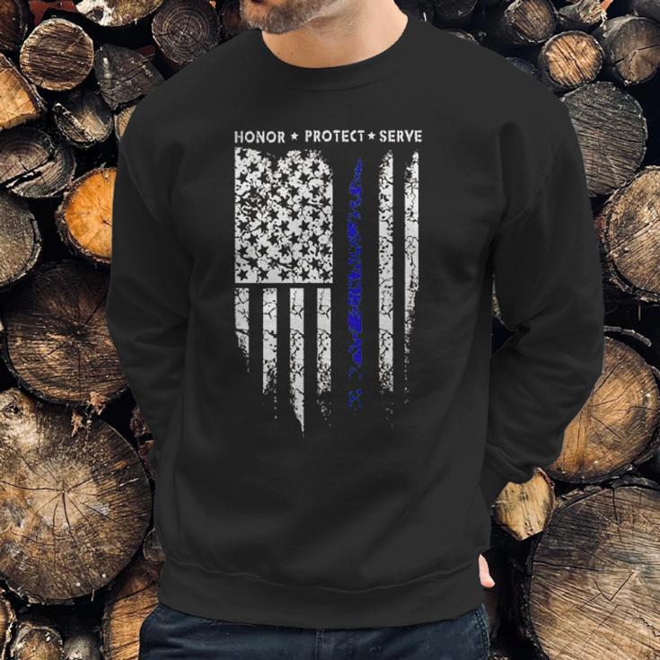 Sr Thin Blue Line Usa Protect Police Flag Army American Men Sweatshirt