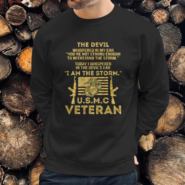 U S M C Veteran I Am The Storm Gold Foil Effect Graphic Design Printed Casual Daily Basic Men Sweatshirt