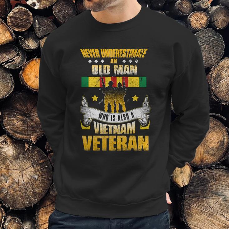 Never Underestimate An Old Who Is Also A Vietnam Veteran Gift Graphic Design Printed Casual Daily Basic Men Sweatshirt