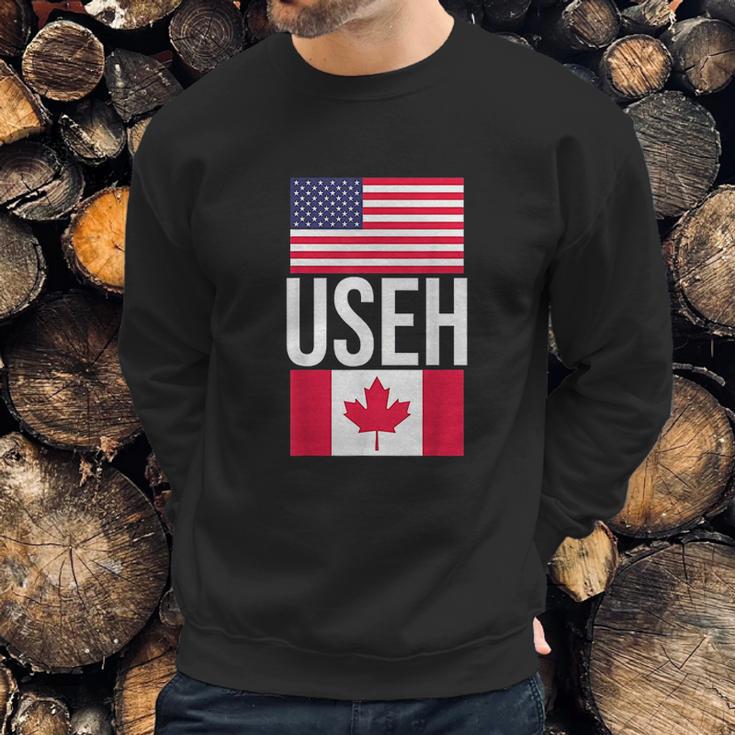 Useh American Pride Us Flag Canadian Flag Gift Canada Men Sweatshirt