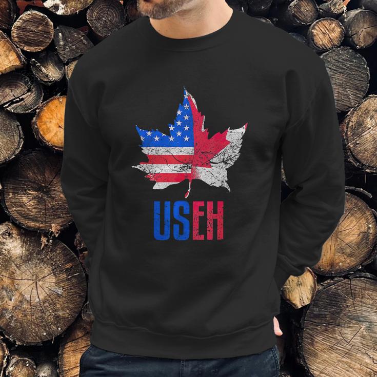 Useh Leaf Canadian American Flag Canada Usa Patriotic Men Sweatshirt