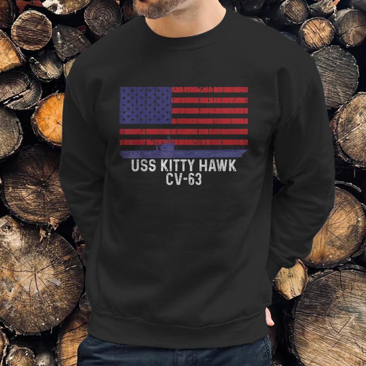 Uss Kitty Hawk Cv63 Aircraft Carrier Vintage Usa Flag Men Sweatshirt