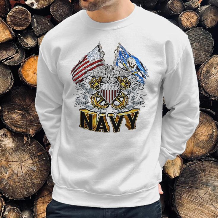 Double Flag Usn Navy Men Sweatshirt