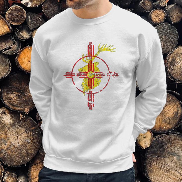 New Mexico State Flag Elk Hunting Zia Symbol Design Men Sweatshirt