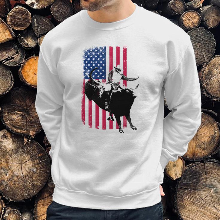 Rodeo Bull Rider Patriotic American Flag Men Sweatshirt