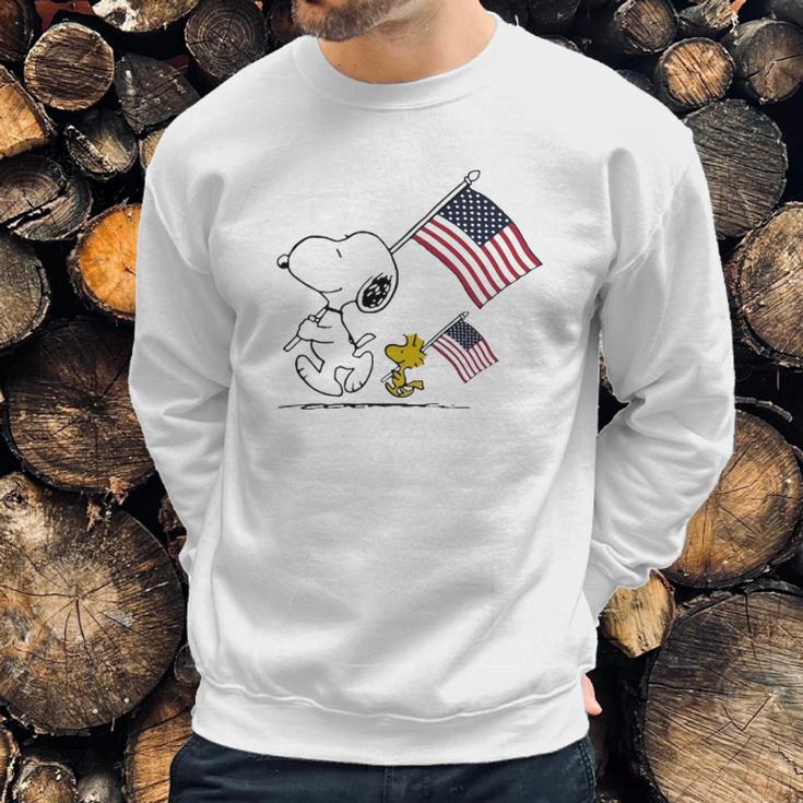 Snoopy And Woodstock Holding American Flag 4Th Of July Men Sweatshirt