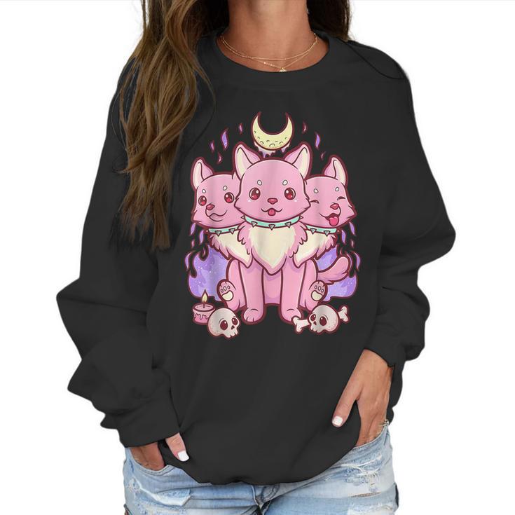 Anime Kawaii Pastel Goth Cute Creepy 3 Headed Dog  Men Women T-Shirt Graphic Print Casual Unisex Tee Women Sweatshirt