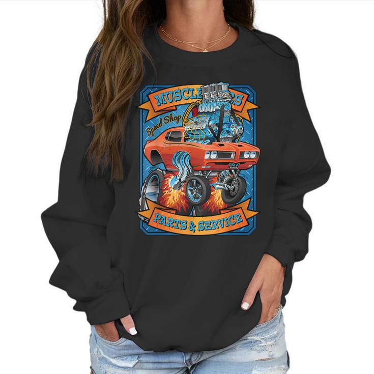 Classic Sixties Muscle Car Funny Dragster Hot Rod Cartoon V2 Women Sweatshirt