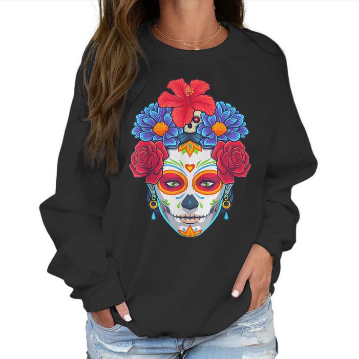 Floral Sugar Skull Day Of The Dead Dia De Muertos Women Women Sweatshirt