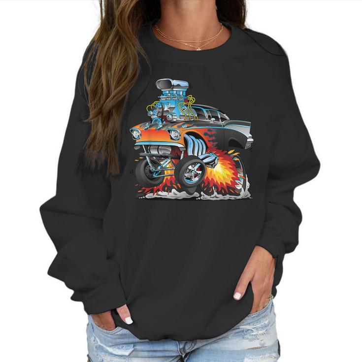 Funny Classic Hot Rod Fifties Drag Racing Muscle Car Cartoon Women Sweatshirt