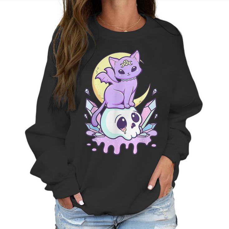 Funny Kawaii Pastel Goth Cute Creepy Witchy Cat And Skull  Men Women T-Shirt Graphic Print Casual Unisex Tee Women Sweatshirt