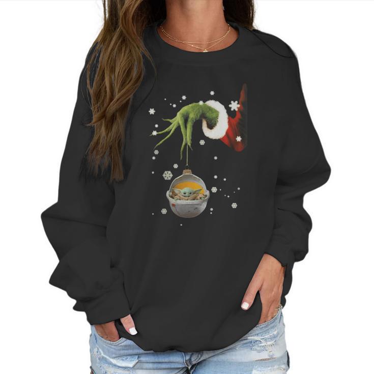 Grinch Hand Holding Baby Yoda Star Wars Christmas Shirt Women Sweatshirt