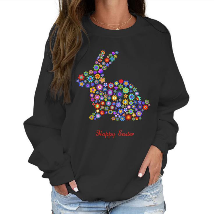 Happy Easter Bunny Rabbit Flowers Logo Women Sweatshirt