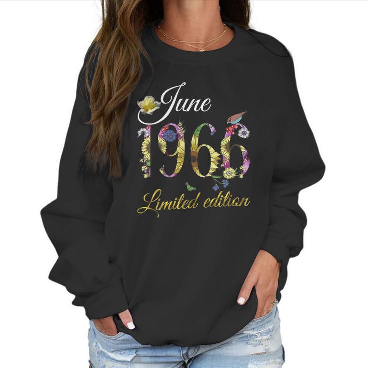 Womens June 1966 - 55 Years Old Sunflowers Floral 55Th Birthday Gift V-Neck Women Sweatshirt