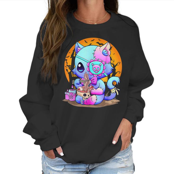 Kawaii Creepy Cat Eating Ramen Noodles Pastel Goth Halloween Men Women T-Shirt Graphic Print Casual Unisex Tee Women Sweatshirt