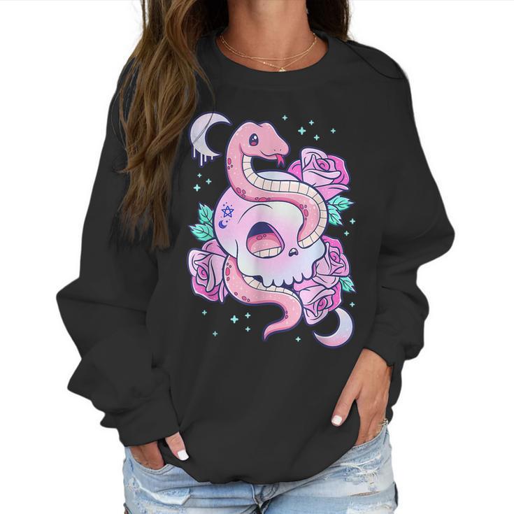 Kawaii Pastel Goth Cute Creepy Skull Serpent Snake Roses  Men Women T-Shirt Graphic Print Casual Unisex Tee Women Sweatshirt