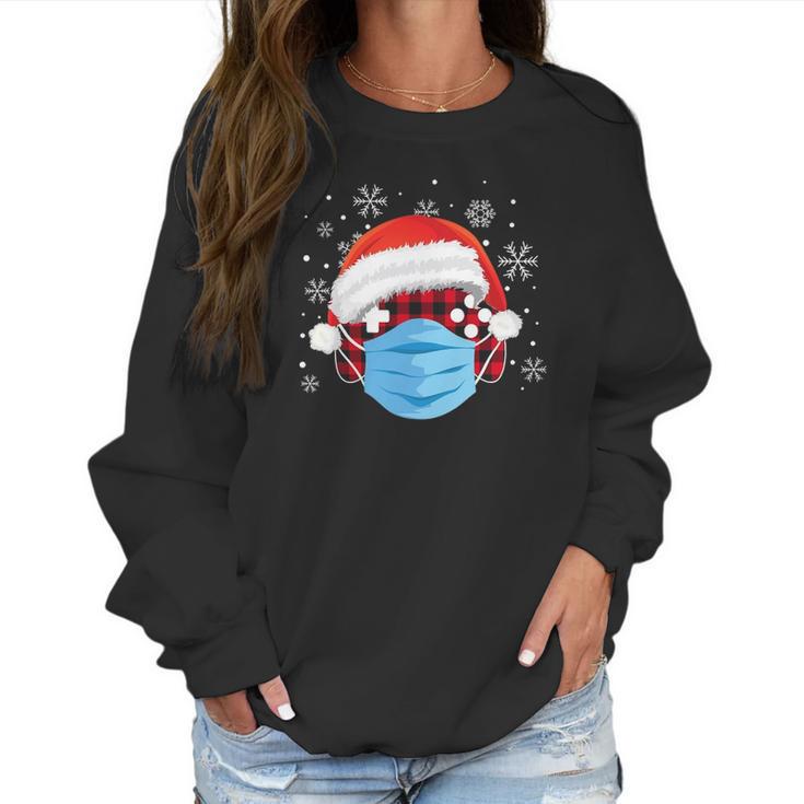 Quarantine Christmas Gamer Face Mask Plaid Video Game Lover Women Sweatshirt