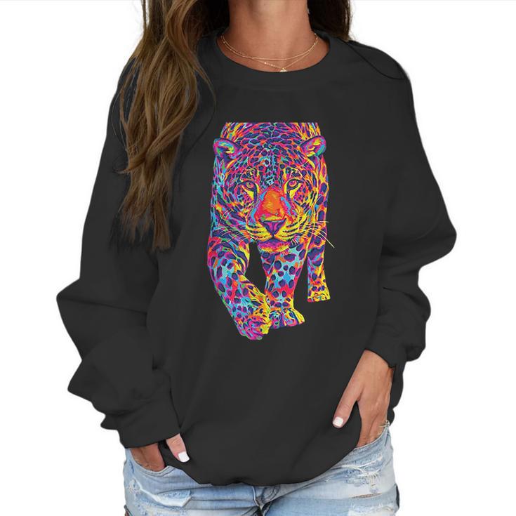 Rainbow Jaguar Abstract Colorful Cat Lover Women Sweatshirt