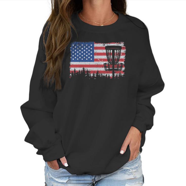 Us American Flag Disc Golf Basket Frisbee Vintage Disc Golf Women Sweatshirt