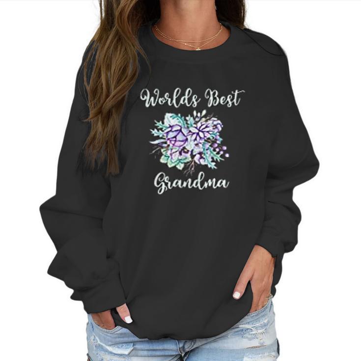 Worlds Best Grandma Gifts Purple Aqua Flower Women Sweatshirt